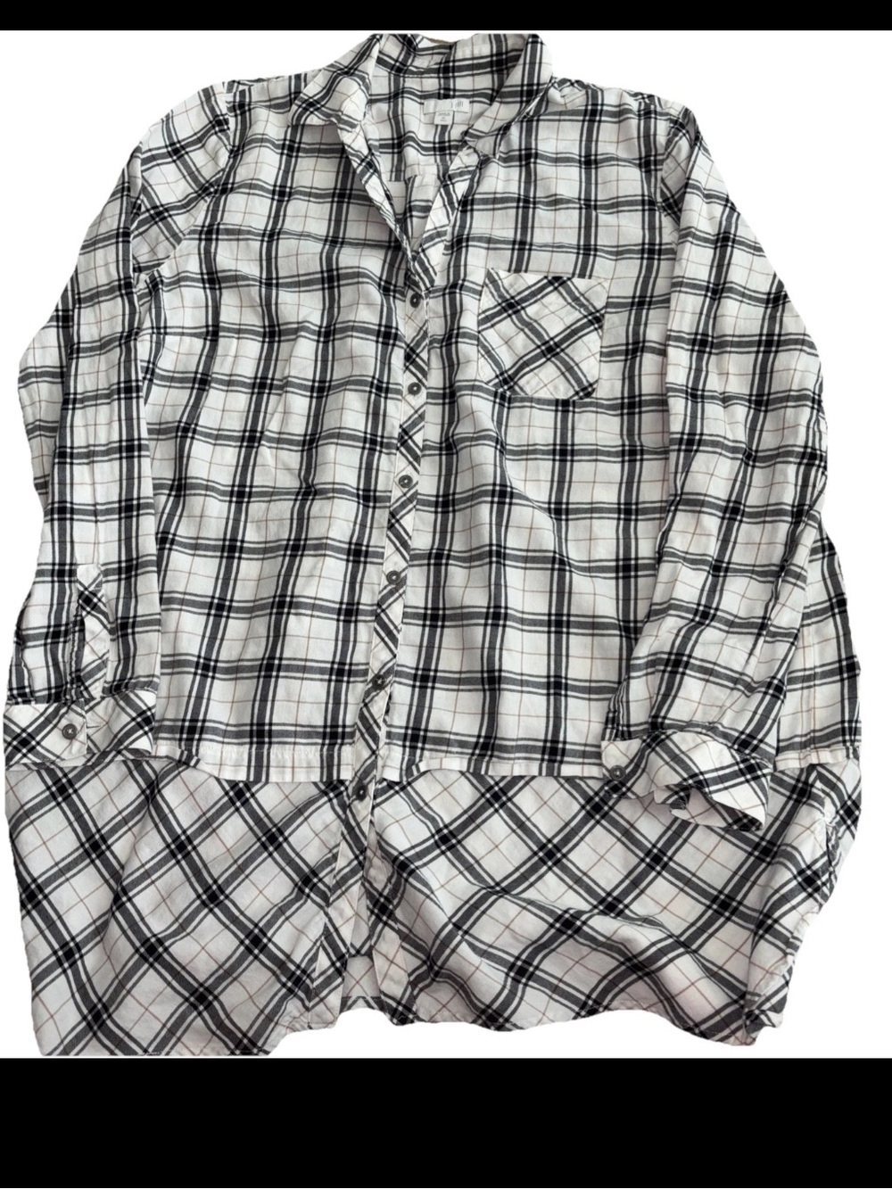 J. Jill Black and White Plaid Button-Down Shirt Size Xl Tall